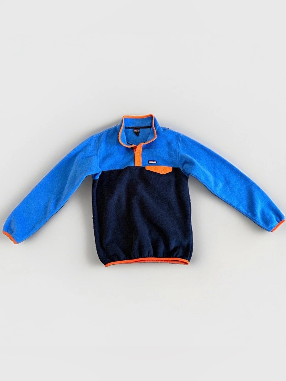 Patagonia Kids XL 14 Synchilla Fleece Pullover Blue Orange Fits Women’s XS